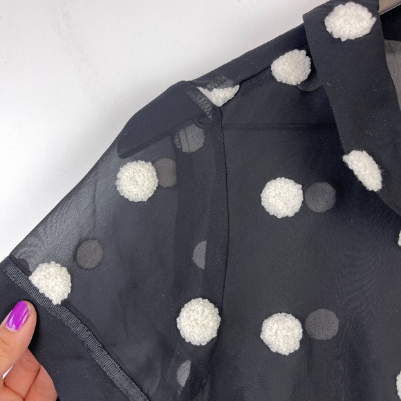 ModCloth (S) Polyester Sheer Textured Button Up Shirt Polka Dot Black - Picture 3 of 10